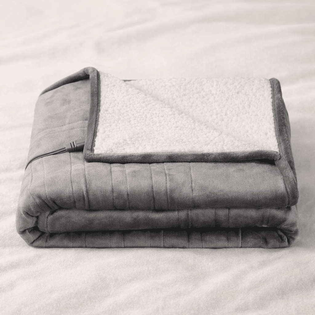 Chaleur Blanket | Heated Electric Blanket - Soft Wool Fabric, 5 Heat Settings, Luxury Warming Throw - Gray Color