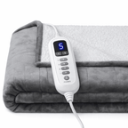 Chaleur Blanket | Heated Electric Blanket - Soft Wool Fabric, 5 Heat Settings, Luxury Warming Throw - Gray Color