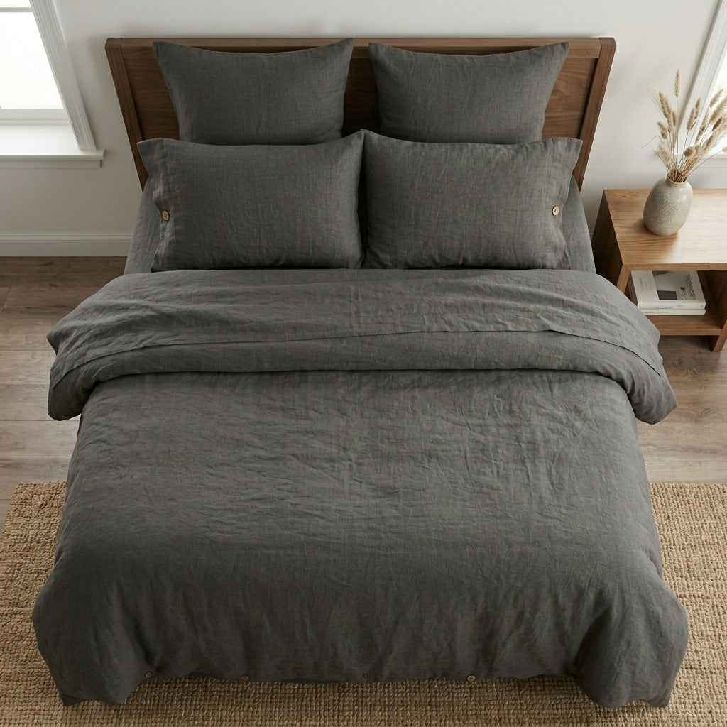 Chambord Linen Set | 100% French Linen Duvet Cover Set - Luxury Washed Linen Bedding - Long Lime