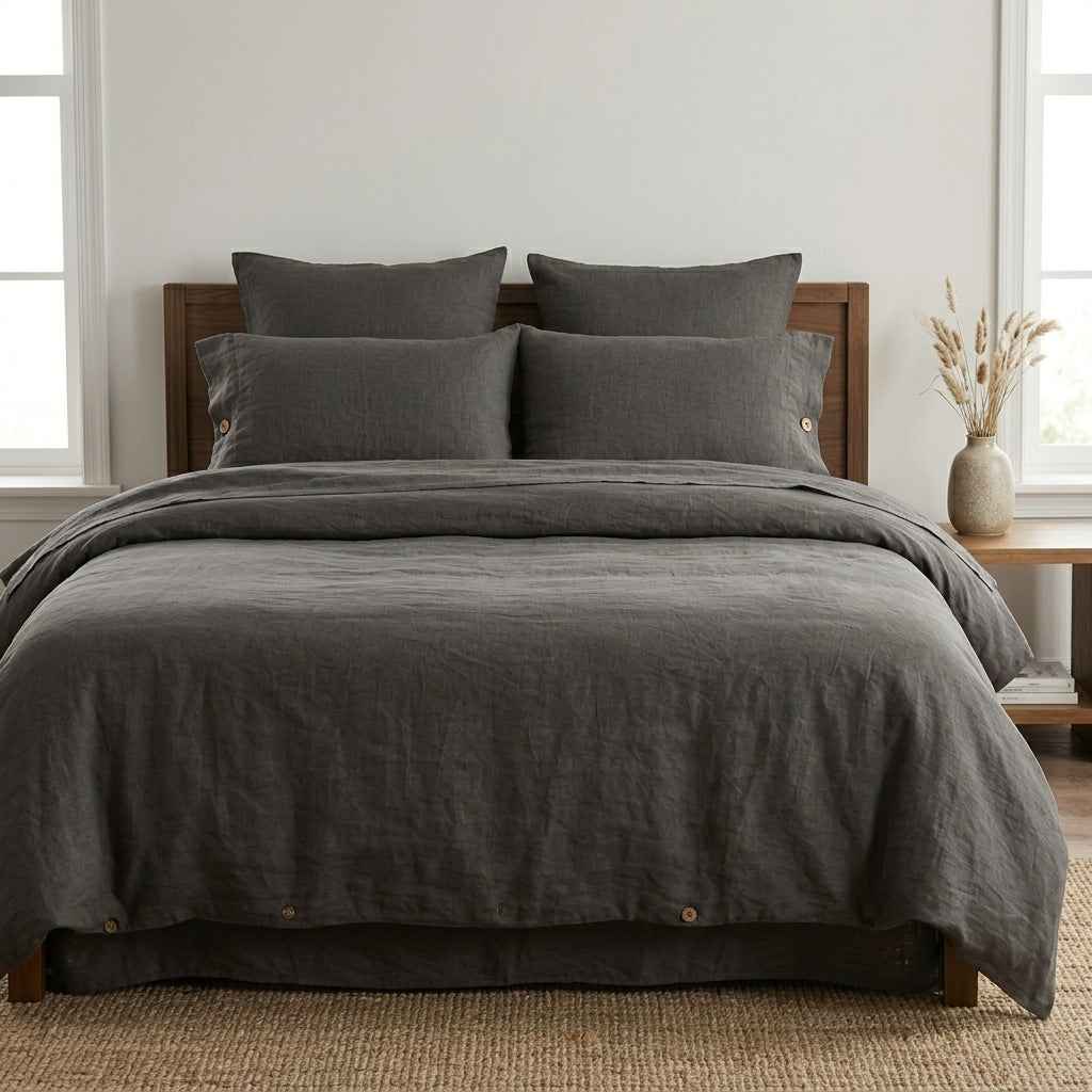 Chambord Linen Set | 100% French Linen Duvet Cover Set - Luxury Washed Linen Bedding - Long Lime