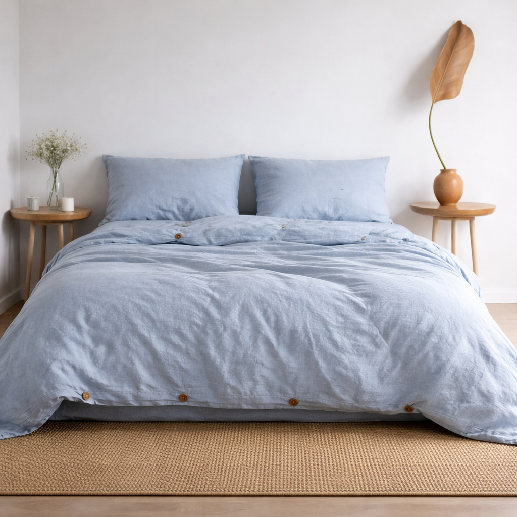 Chambord Linen Set | 100% French Linen Duvet Cover Set - Luxury Washed Linen Bedding - Yarn Dyed Blue Color 