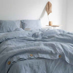 Chambord Linen Set | 100% French Linen Duvet Cover Set - Luxury Washed Linen Bedding - Yarn Dyed Blue Color 