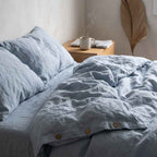 Chambord Linen Set | 100% French Linen Duvet Cover Set - Luxury Washed Linen Bedding - Yarn Dyed Blue Color 