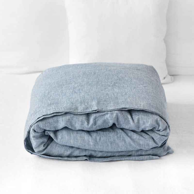Chambord Linen Set | 100% French Linen Duvet Cover Set - Luxury Washed Linen Bedding - Yarn Dyed Blue Color 