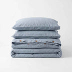 Chambord Linen Set | 100% French Linen Duvet Cover Set - Luxury Washed Linen Bedding - Yarn Dyed Blue Color 