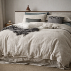 Chambord Linen Set | 100% French Linen Duvet Cover Set - Luxury Washed Linen Bedding - Rain Dew Hemp Natural / Beige Color 