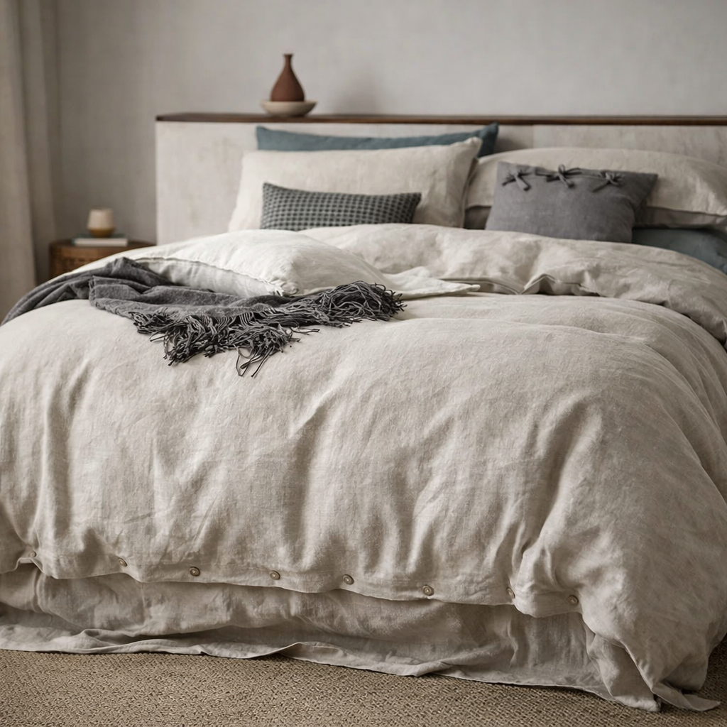 Chambord Linen Set | 100% French Linen Duvet Cover Set - Luxury Washed Linen Bedding - Rain Dew Hemp Natural / Beige Color 