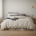 Chambord Linen Set | 100% French Linen Duvet Cover Set - Luxury Washed Linen Bedding - Rain Dew Hemp Natural / Beige Color 