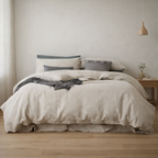 Chambord Linen Set | 100% French Linen Duvet Cover Set - Luxury Washed Linen Bedding - Rain Dew Hemp Natural / Beige Color 