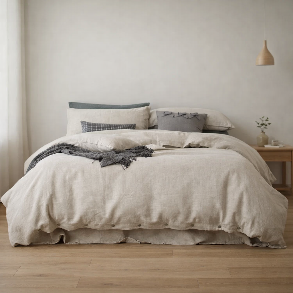 Chambord Linen Set | 100% French Linen Duvet Cover Set - Luxury Washed Linen Bedding - Rain Dew Hemp Natural / Beige Color 