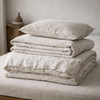 Chambord Linen Set | 100% French Linen Duvet Cover Set - Luxury Washed Linen Bedding - Rain Dew Hemp Natural / Beige Color 