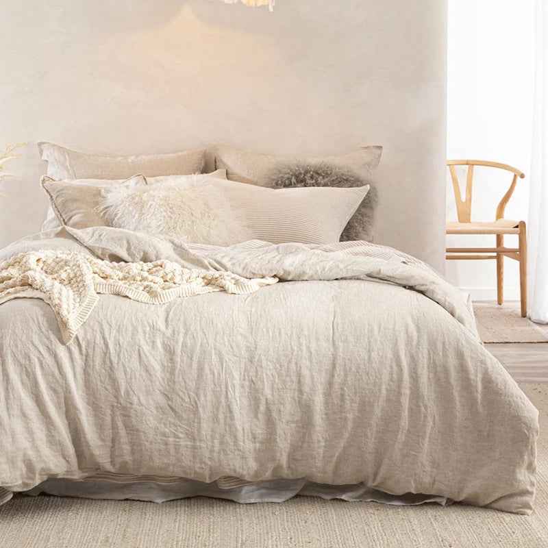 Chambord Linen Set | 100% French Linen Duvet Cover Set, Luxury Washed Linen Bedding - Rain Dew Hemp Natural
