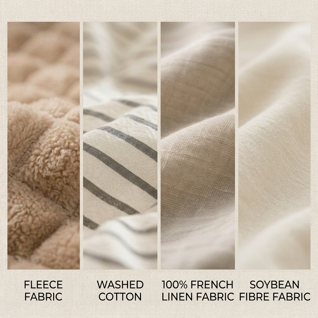 Comparison of different fabric textures with labels below.