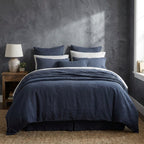 Chambord Linen Set | 100% French Linen Duvet Cover Set - Luxury Washed Linen Bedding - Navy