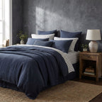 Chambord Linen Set | 100% French Linen Duvet Cover Set - Luxury Washed Linen Bedding-Navy