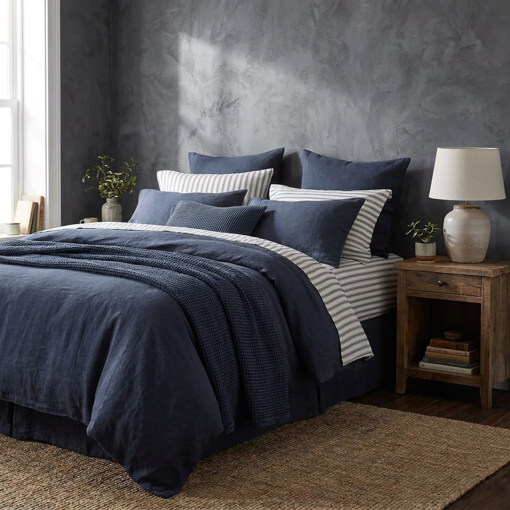 Chambord Linen Set | 100% French Linen Duvet Cover Set - Luxury Washed Linen Bedding-Navy