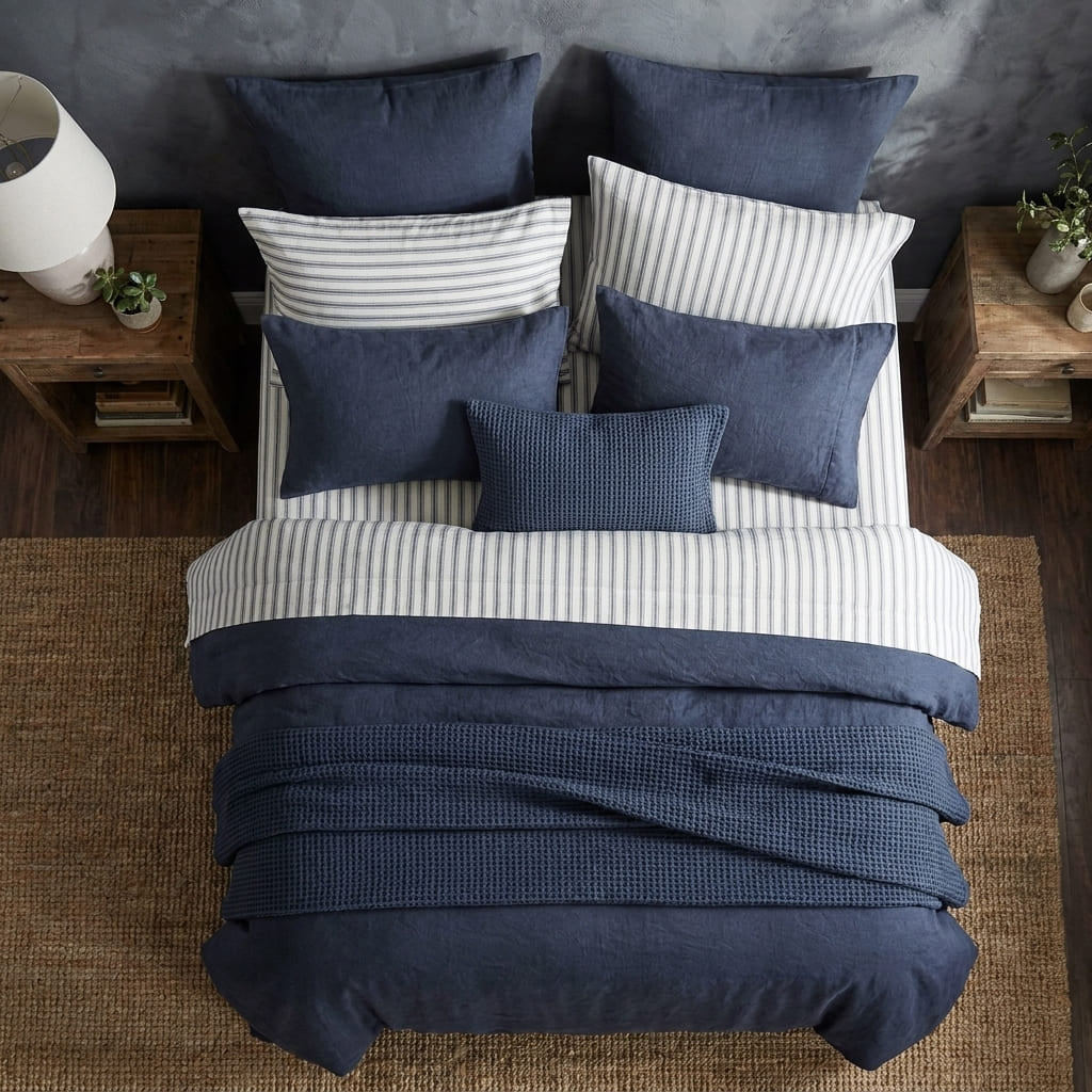 Chambord Linen Set | 100% French Linen Duvet Cover Set - Luxury Washed Linen Bedding - Navy