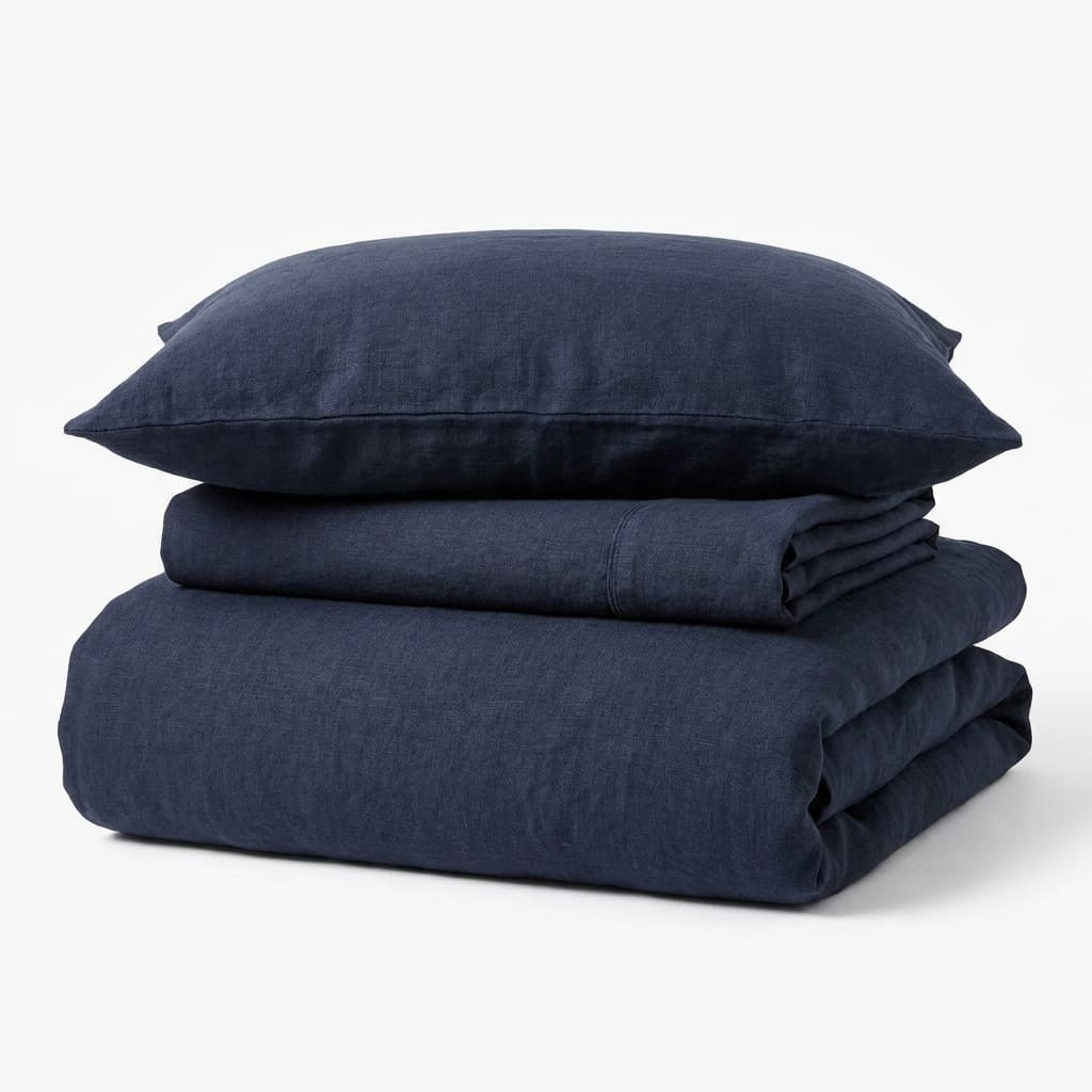 Chambord Linen Set | 100% French Linen Duvet Cover Set - Luxury Washed Linen Bedding - Navy