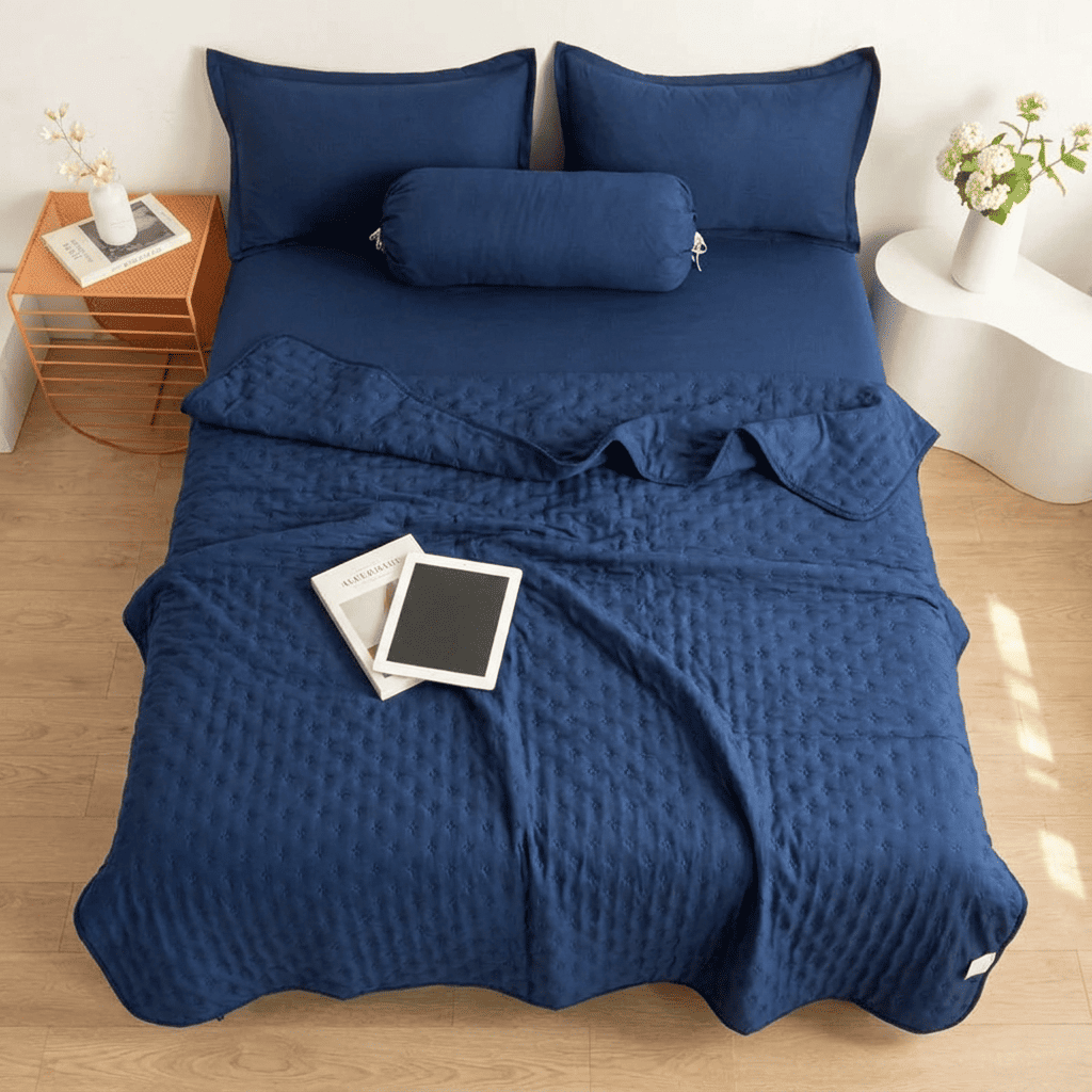 Mistral Quilt | Cooling Summer Comforter - Ultrasonic Quilted Lightweight Breathable Quilt - Navy Blue Color