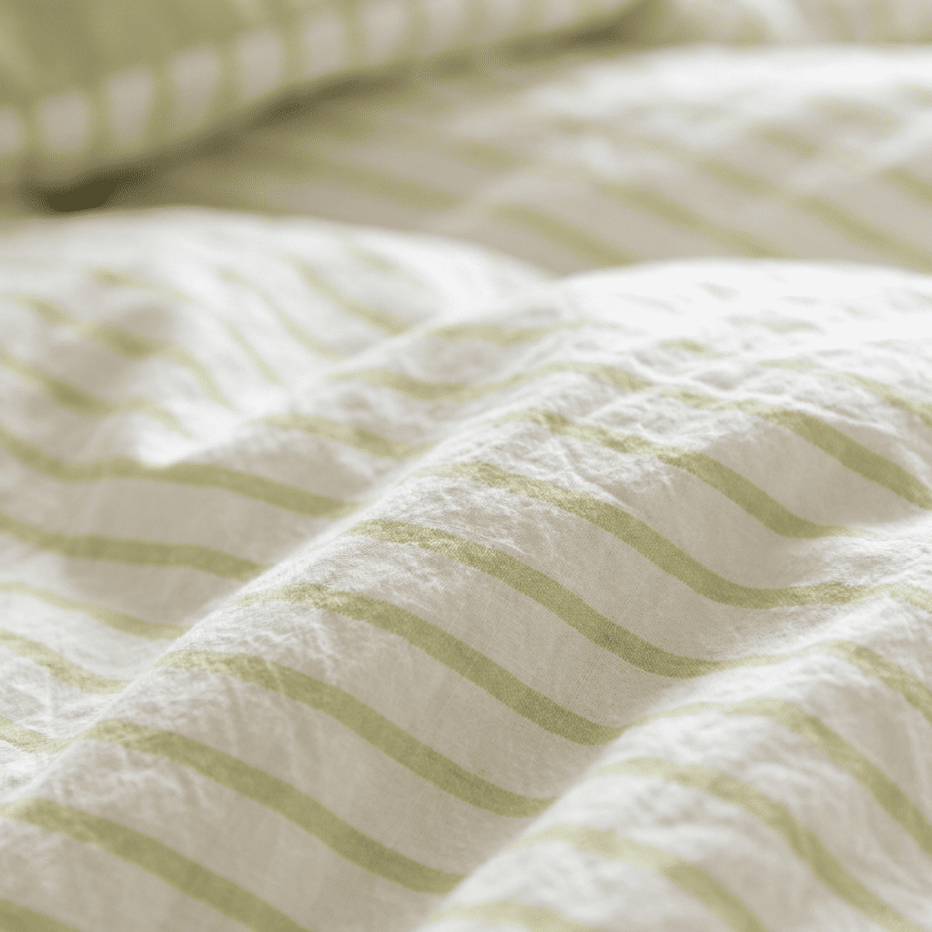 Noir Stripe Set | Washed Cotton Duvet Cover Set - Breathable 4-Piece Soft Stripe Bedding - Grass Green Color