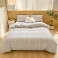 Noir Stripe Set | Washed Cotton Duvet Cover Set - Breathable 4-Piece Soft Stripe Bedding - Light Gray Color