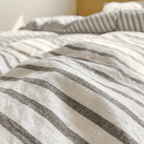 Noir Stripe Set | Washed Cotton Duvet Cover Set - Breathable 4-Piece Soft Stripe Bedding - Light Gray Color