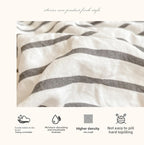 Noir Stripe Set | Washed Cotton Duvet Cover Set - Breathable 4-Piece Soft Stripe Bedding - Light Gray Color