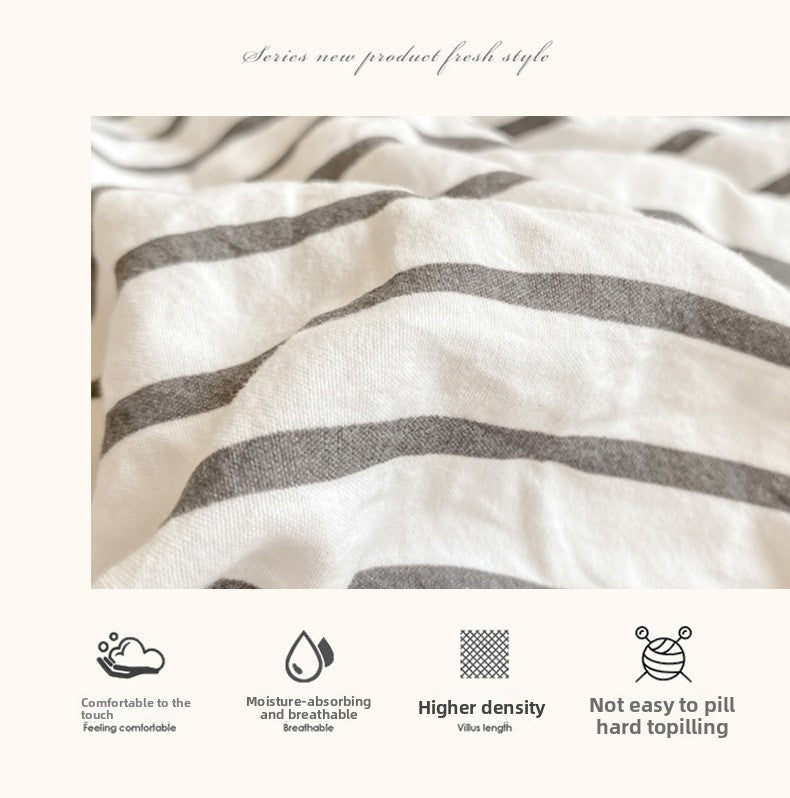 Noir Stripe Set | Washed Cotton Duvet Cover Set - Breathable 4-Piece Soft Stripe Bedding - Light Gray Color