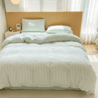 Noir Stripe Set | Washed Cotton Duvet Cover Set, Breathable 4-Piece Soft Stripe Bedding - Mint Green
