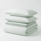 Noir Stripe Set | Washed Cotton Duvet Cover Set, Breathable 4-Piece Soft Stripe Bedding - Mint Green
