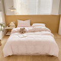 Noir Stripe Set | Washed Cotton Duvet Cover Set, Breathable 4-Piece Soft Stripe Bedding - Pink