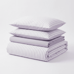Noir Stripe Set | Washed Cotton Duvet Cover Set, Breathable 4-Piece Soft Stripe Bedding - Purple