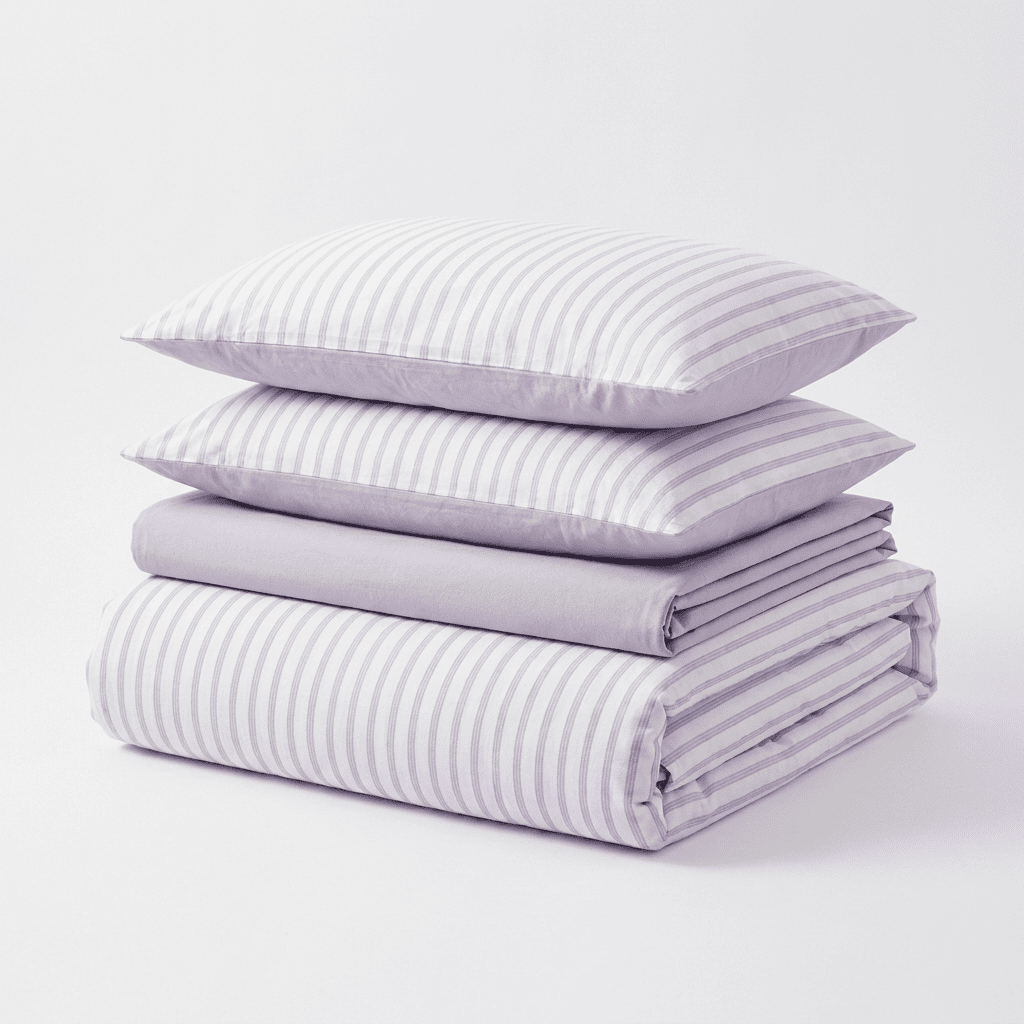 Noir Stripe Set | Washed Cotton Duvet Cover Set, Breathable 4-Piece Soft Stripe Bedding - Purple