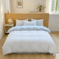 Noir Stripe Set | Washed Cotton Duvet Cover Set, Breathable 4-Piece Soft Stripe Bedding - Sky Blue