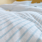 Noir Stripe Set | Washed Cotton Duvet Cover Set, Breathable 4-Piece Soft Stripe Bedding - Sky Blue