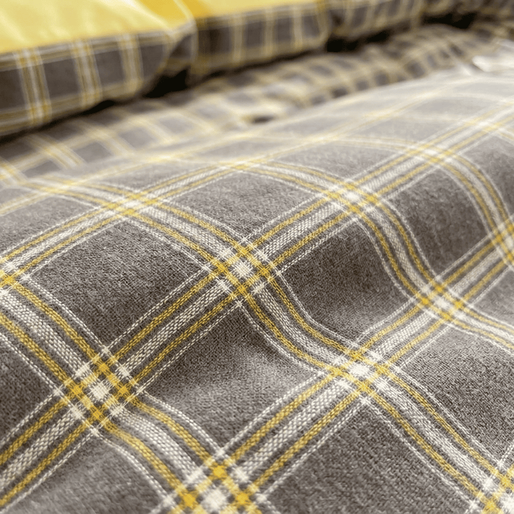 Nori Cotton Set | Japanese Style Washed Cotton Duvet Cover, Button Closure Bedding Set - Dark Gray Yellow Grid