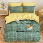 Nori Cotton Set | Japanese Style Washed Cotton Duvet Cover, Button Closure Bedding Set - Dark Green Square