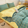 Nori Cotton Set | Japanese Style Washed Cotton Duvet Cover, Button Closure Bedding Set - Dark Green Square