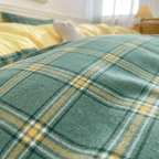 Nori Cotton Set | Japanese Style Washed Cotton Duvet Cover, Button Closure Bedding Set - Dark Green Square