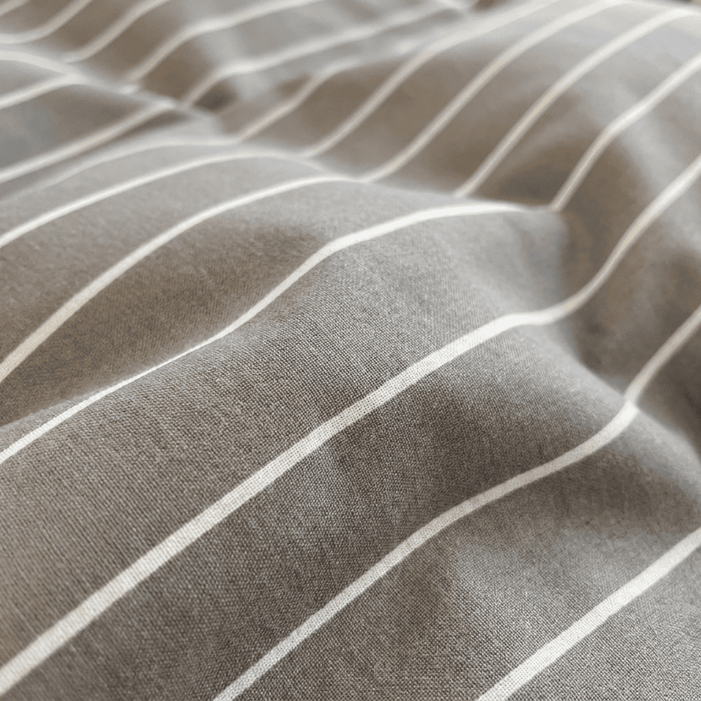 Nori Cotton Set | Japanese Style Washed Cotton Duvet Cover, Button Closure Bedding Set - Hemp Gray and White Stripes