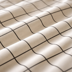 Nori Cotton Set | Japanese Style Washed Cotton Duvet Cover, Button Closure Bedding Set - Light Gray and White Grid