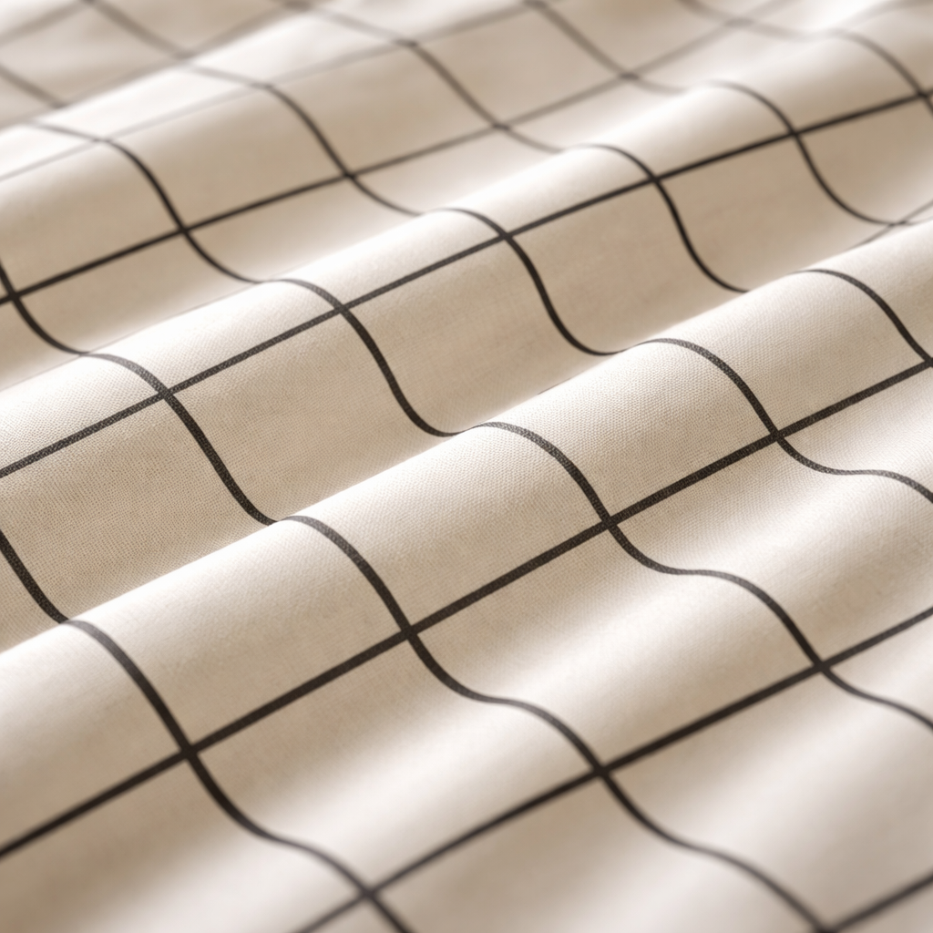 Nori Cotton Set | Japanese Style Washed Cotton Duvet Cover, Button Closure Bedding Set - Light Gray and White Grid