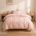 Soleil Stripe Set | Washed Cotton Duvet Cover - Soft Breathable Wide Stripe Bedding Set - Blush Pink and White Stripes