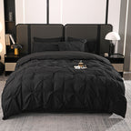 Ruelle Ruffle Set | Korean Style Ruffled Duvet Cover - Brushed Microfiber Bedding Set - Black Color