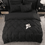 Ruelle Ruffle Set | Korean Style Ruffled Duvet Cover - Brushed Microfiber Bedding Set - Black Color
