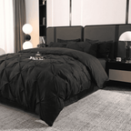 Ruelle Ruffle Set | Korean Style Ruffled Duvet Cover - Brushed Microfiber Bedding Set - Black Color