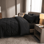 Ruelle Ruffle Set | Korean Style Ruffled Duvet Cover - Brushed Microfiber Bedding Set - Black Color