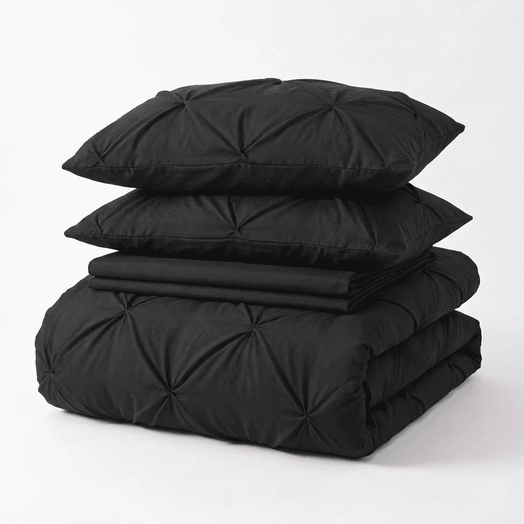 Ruelle Ruffle Set | Korean Style Ruffled Duvet Cover - Brushed Microfiber Bedding Set - Black Color