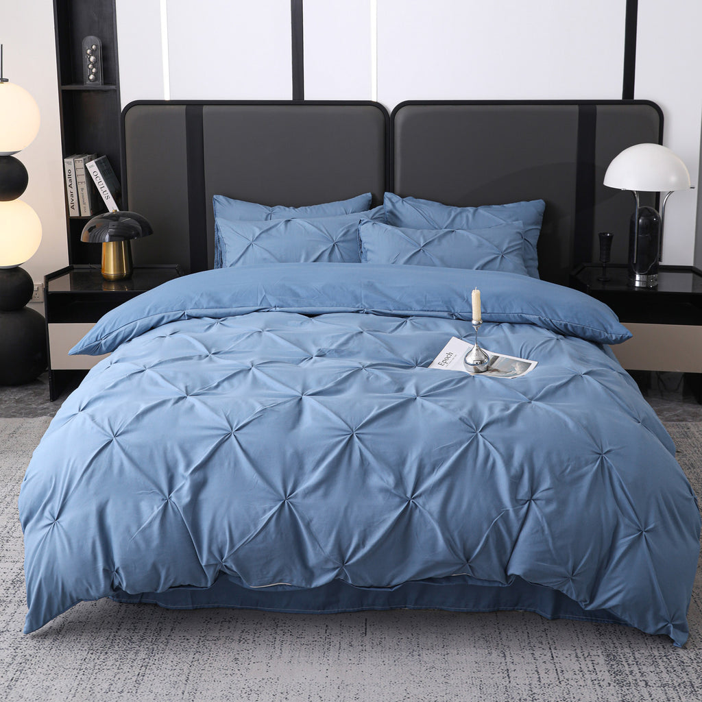 Ruelle Ruffle Set | Korean Style Ruffled Duvet Cover - Brushed Microfiber Bedding Set - Blue Color