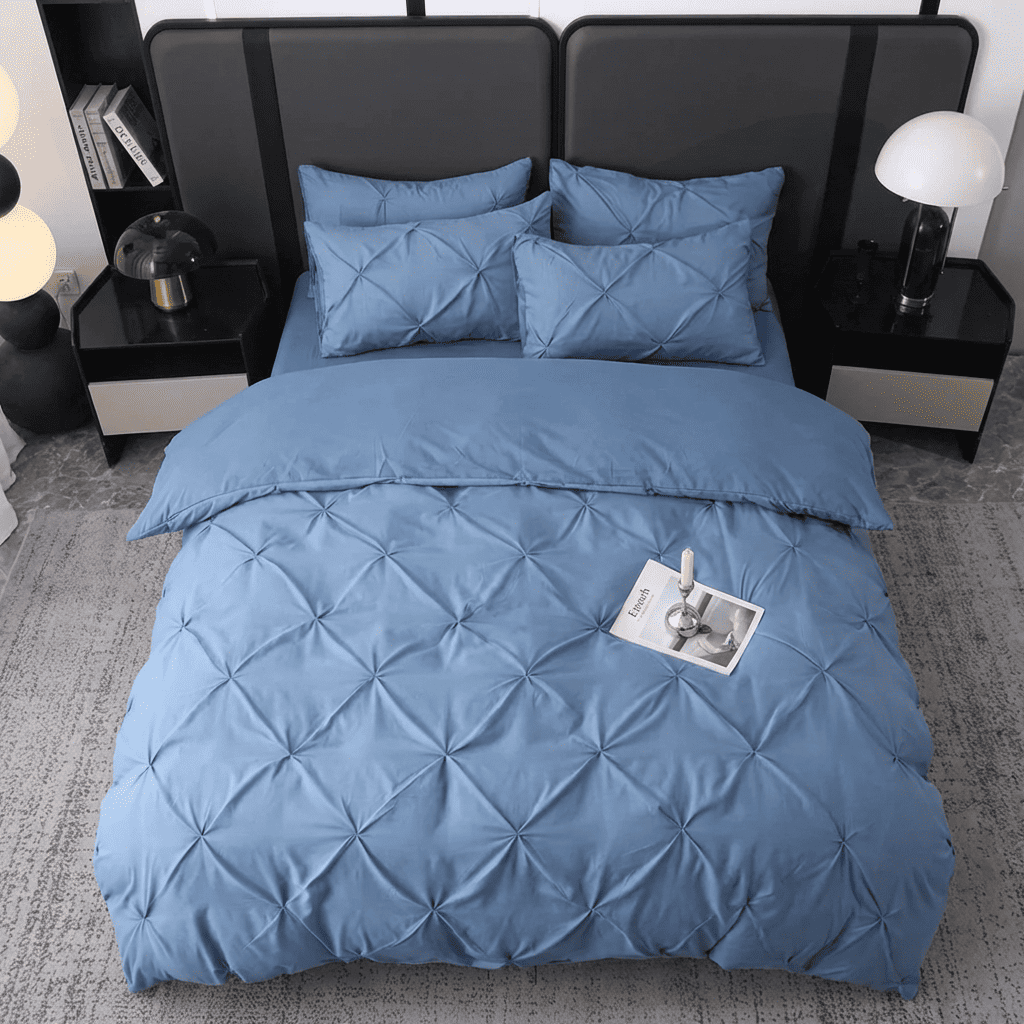 Ruelle Ruffle Set | Korean Style Ruffled Duvet Cover - Brushed Microfiber Bedding Set - Blue Color
